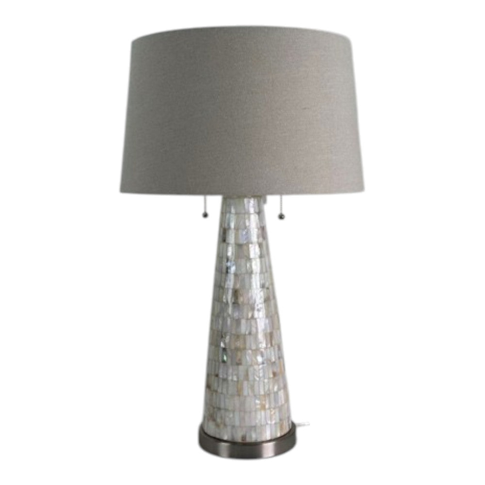 Englewood White/Gray Shell Table Lamp with Tapered Drum Linen Lampshade