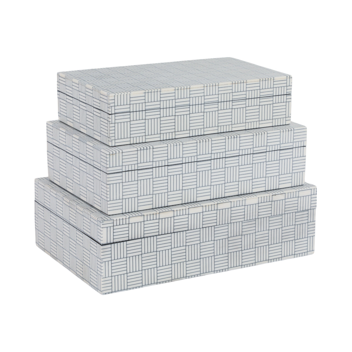 Lyonsville White/Black Checkerboard Etched Boxes (Set of 3)