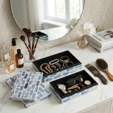 Lonoak Blue/White Oval Print Resin Boxes (Set of 2)