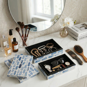 Lonoak Blue/White Oval Print Resin Boxes (Set of 2)