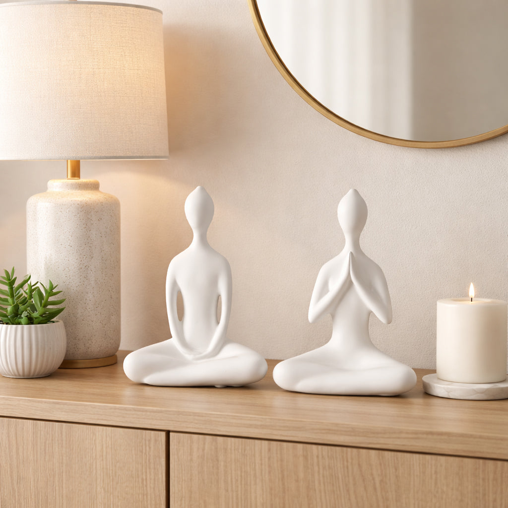 Kayandee White Paper Mache Yoga Ladies (Set of 2)