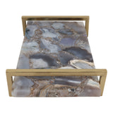 Hermonbrook Blue/Ivory/Gold Agate Tray with Handles