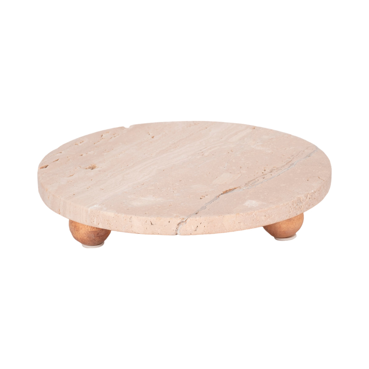 Newtown Tan Travertine Tray on Wood Ball Feet