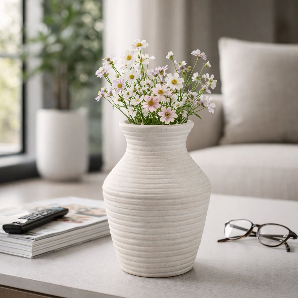 Brazos Ivory Small Paper Mache Ribbed Vase