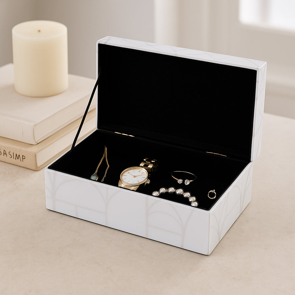 Pollock Silver Sparkly Geo Glass Box with Stone Top