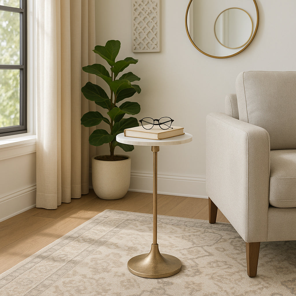 Beaumont White/Gold Drink Table with Marble Top