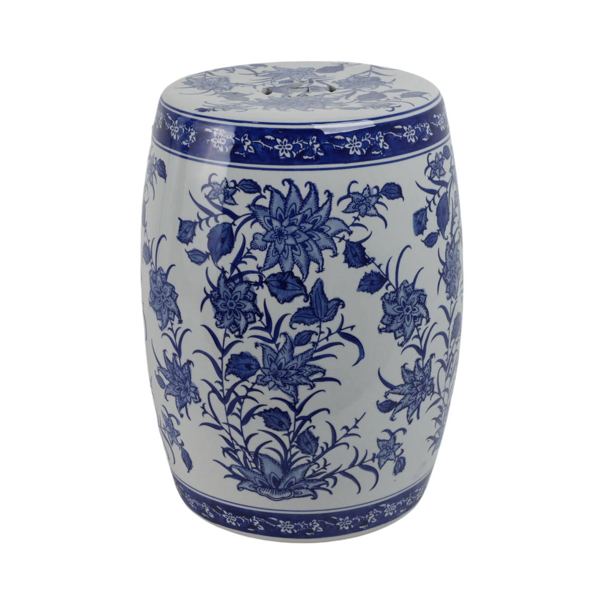 Hunterdale Blue/White Ceramic Pinwheel Flower Chinoiserie Stool
