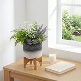 Erickson Gray Ceramic Planter on Wooden Stand