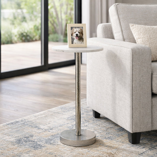 Graton Silver Metal Round Drink Table with Flat Base