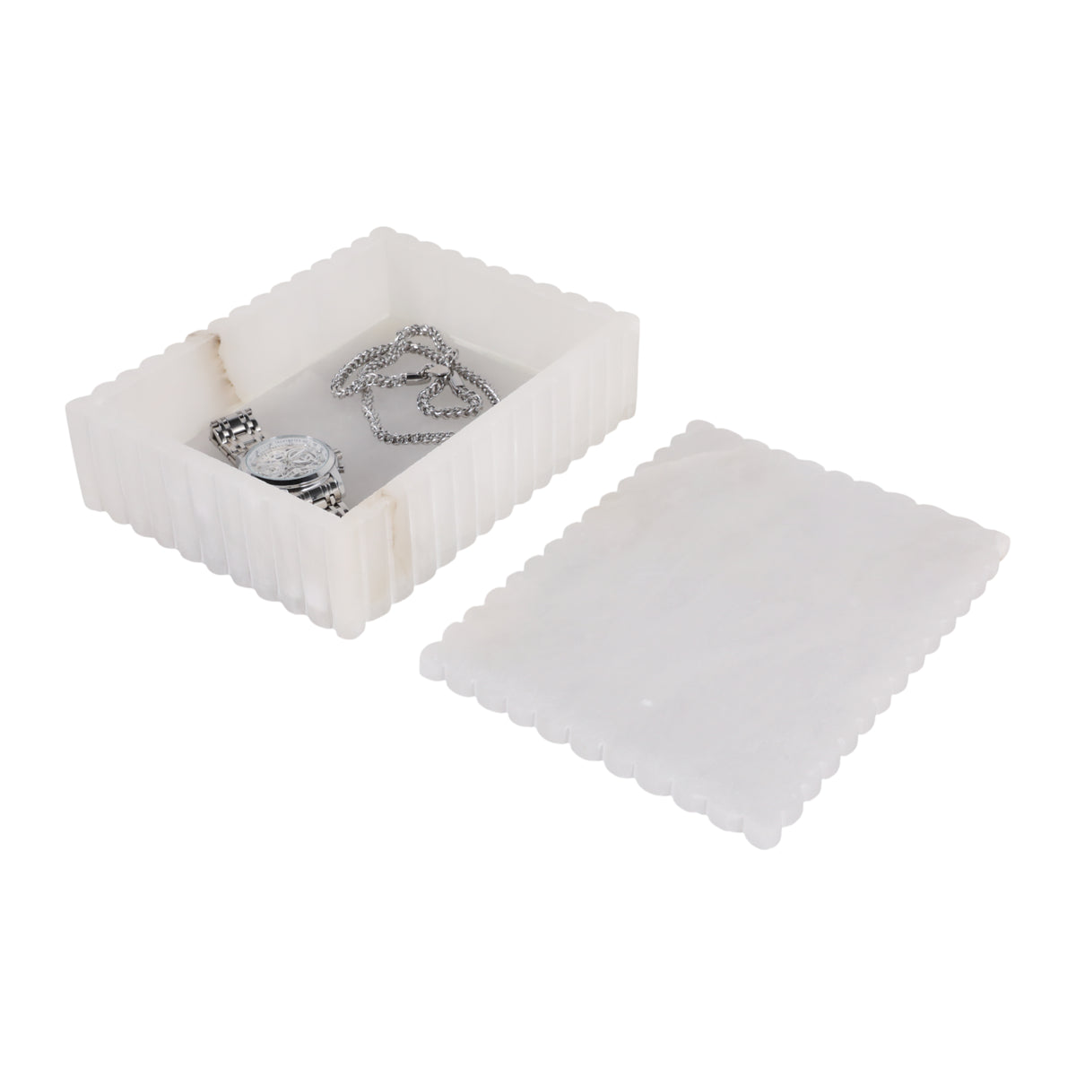 Meridian White Ribbed Alabaster Box