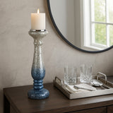 Woodman Silver/Blue Crackle Candle Holder