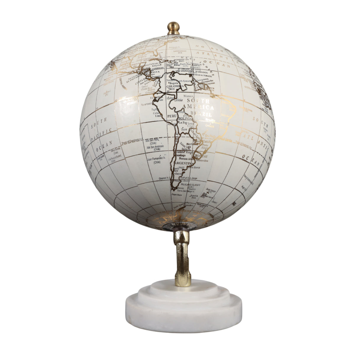 Piedra White/Gold Globe on Ridged Marble Base