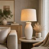 Belvedere Gray Ceramic Table Lamp with Tapered Drum Linen Lampshade