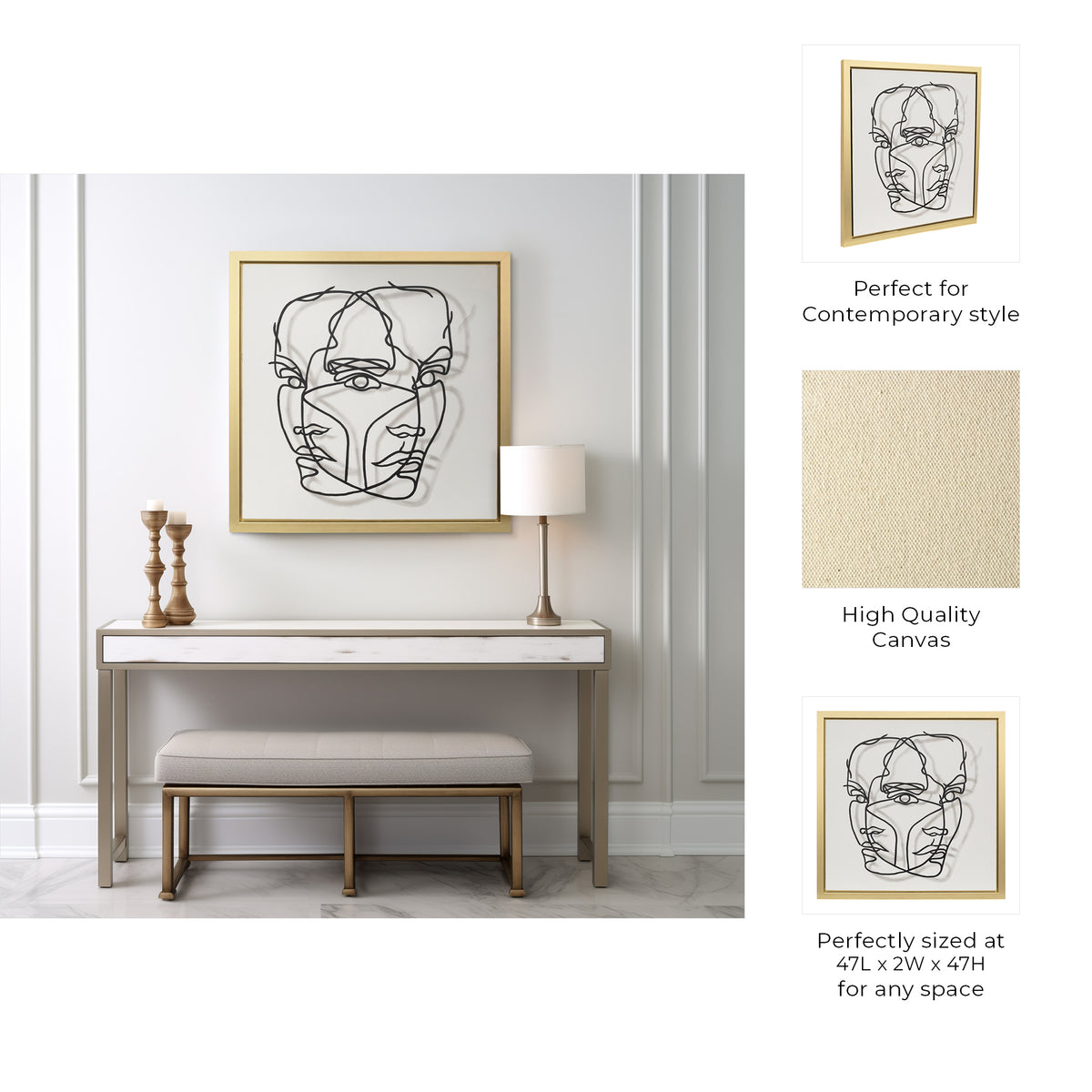 Akers White/Black/Gold Hand Painted Face Illusion Framed Wall Art