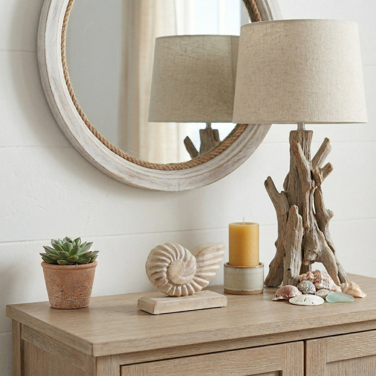 Yorkville White/Natural Small Distressed Wood Shell on Base