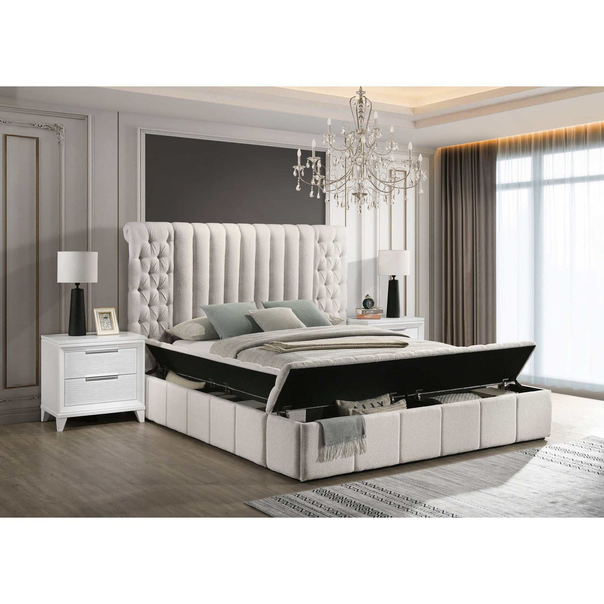 Danbury White Boucle King Storage Bed - Ornate Home