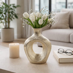 Hardencliff Champagne Scratched Oval Cut Out Vase