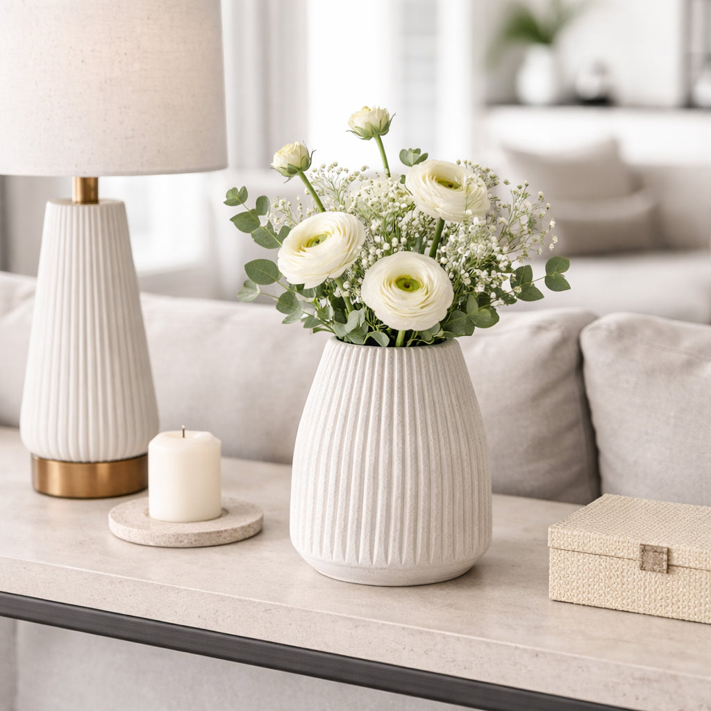 Sunsweet White Wood Ridged Vase