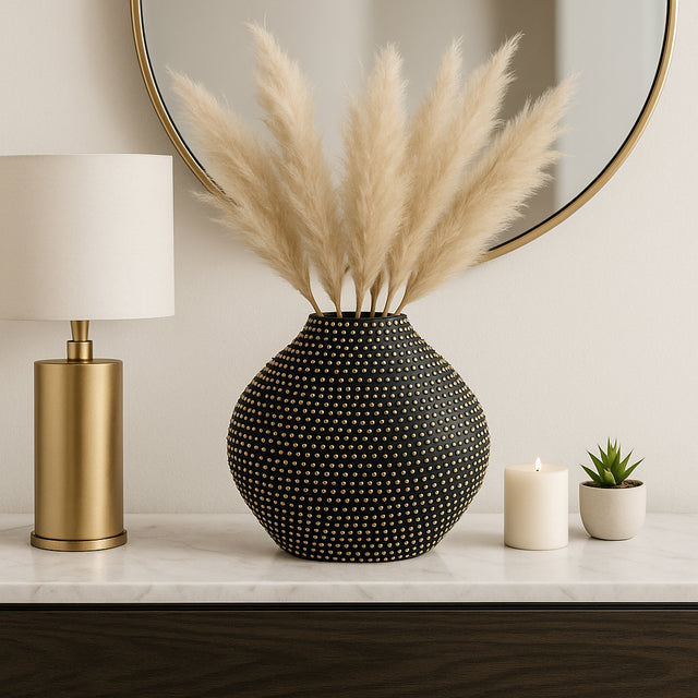 Riverbank Black/Gold Ceramic Beaded Vase