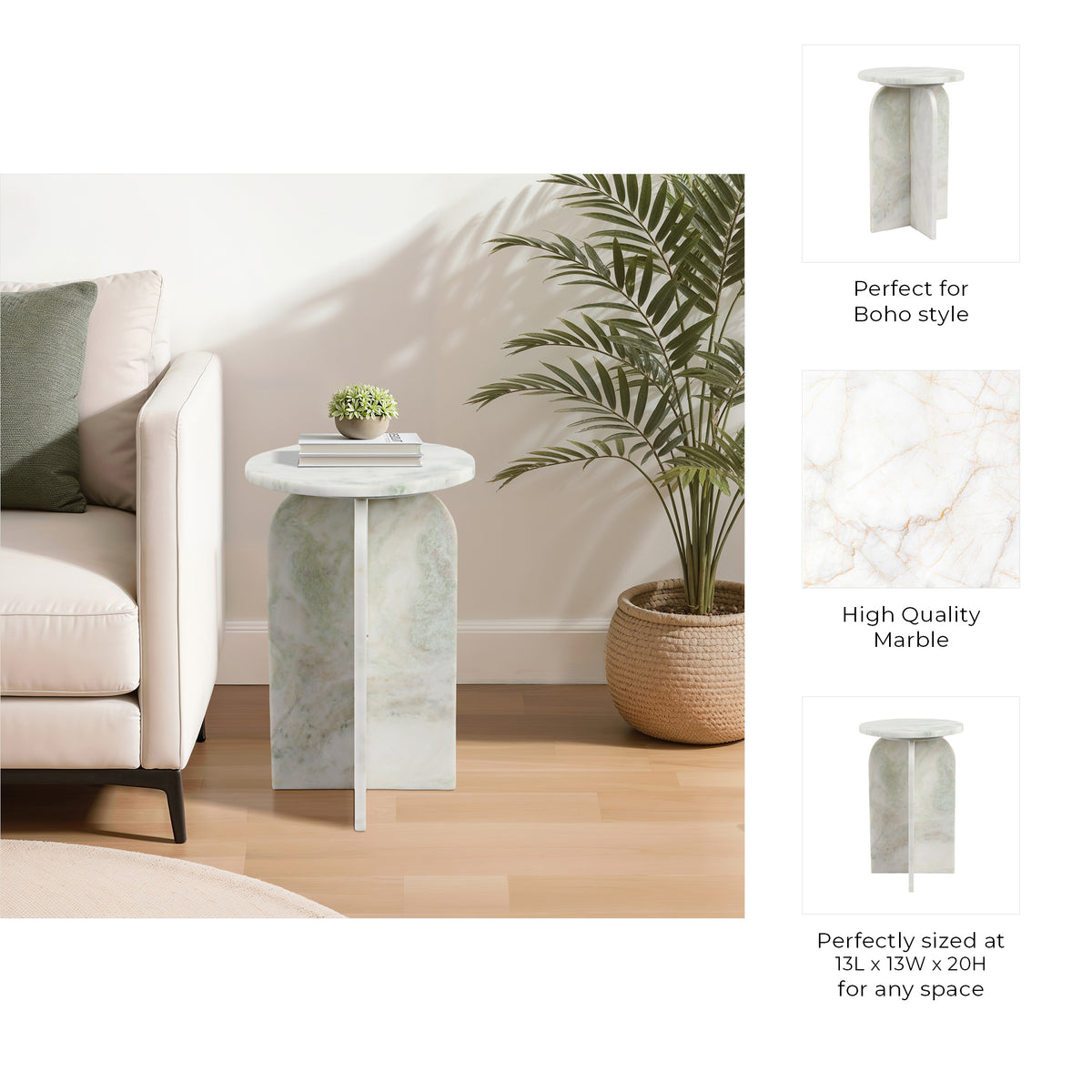 Canebrake Light Green Round Marble Accent Table