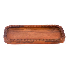 Lundy Brown Wooden Tray with Braided Edge