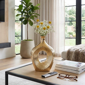 Alray Champagne Scratched Oval Cut Out Vase