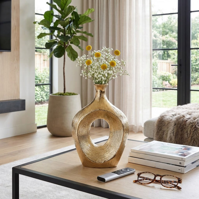 Alray Champagne Scratched Oval Cut Out Vase