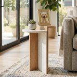 Plumas White/Natural Wood and Marble Combo Accent Table