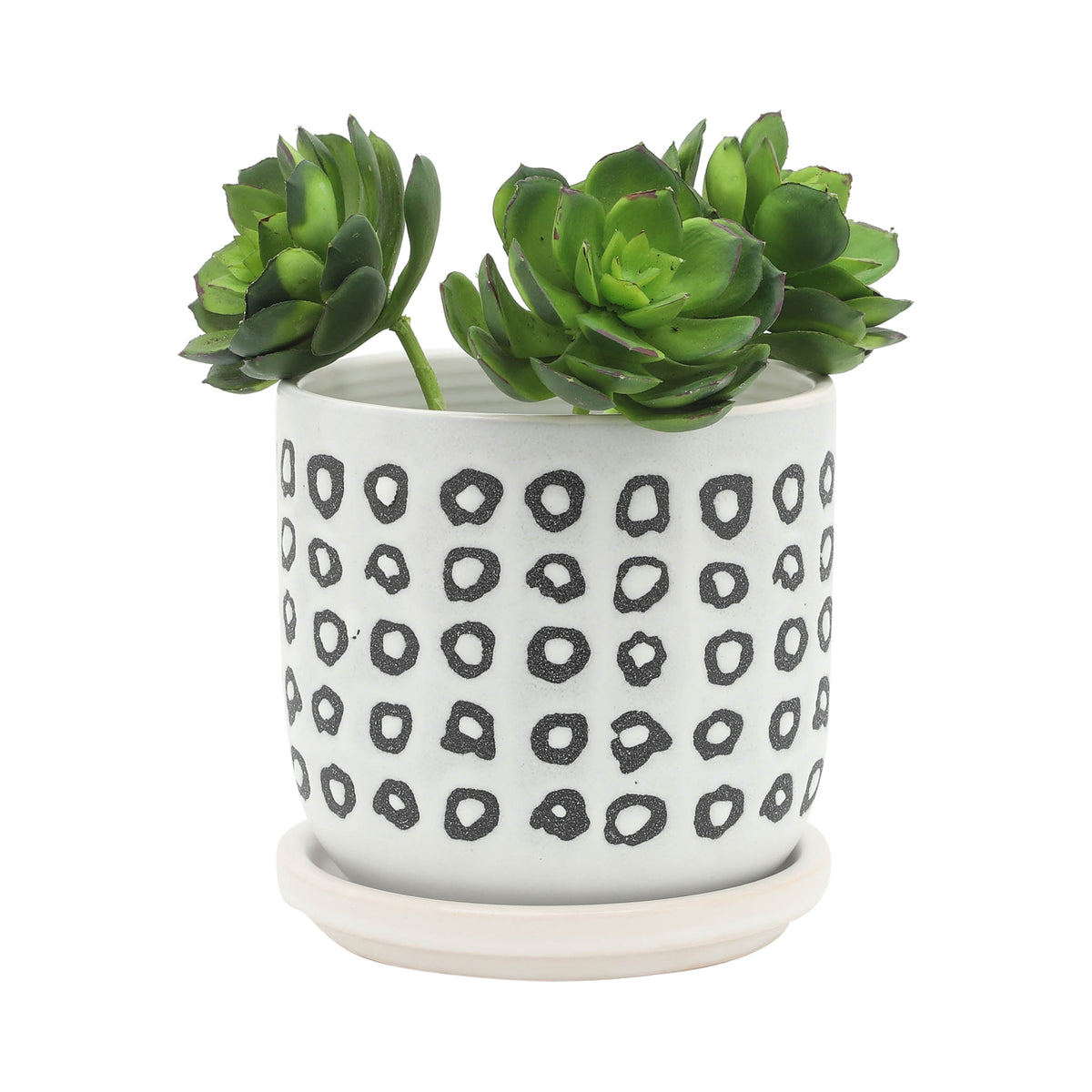 Hickman Black Aztec Planters with Saucer (Set of 2)