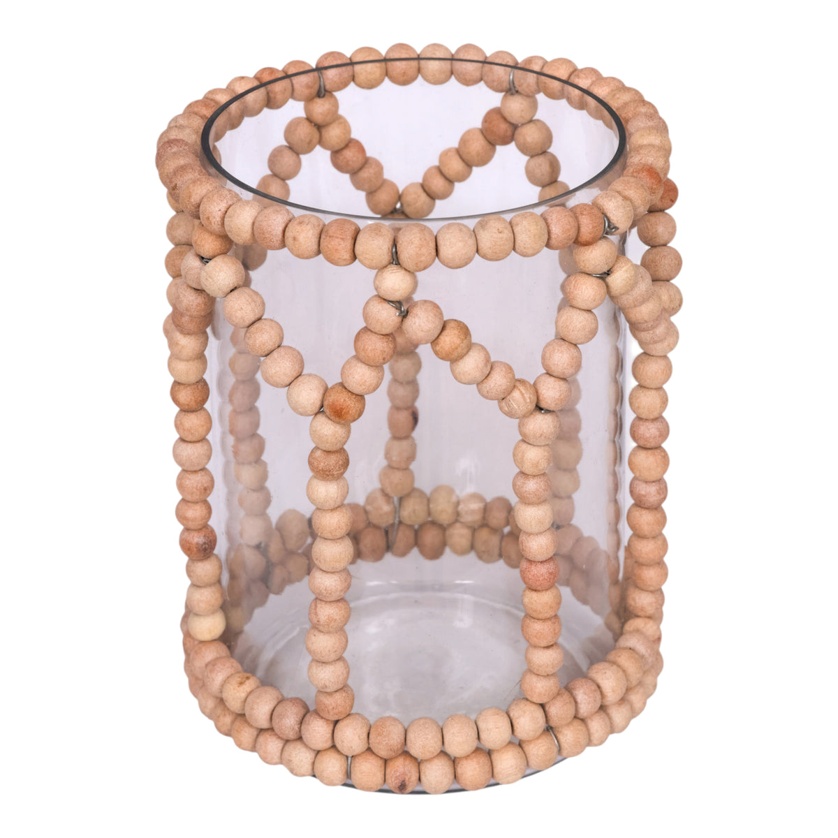 Oak Run Natural/Clear Small Wood Beaded Hurricane