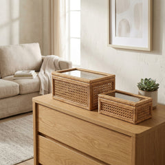 Card Place Natural Rattan Cane Boxes (Set of 2)