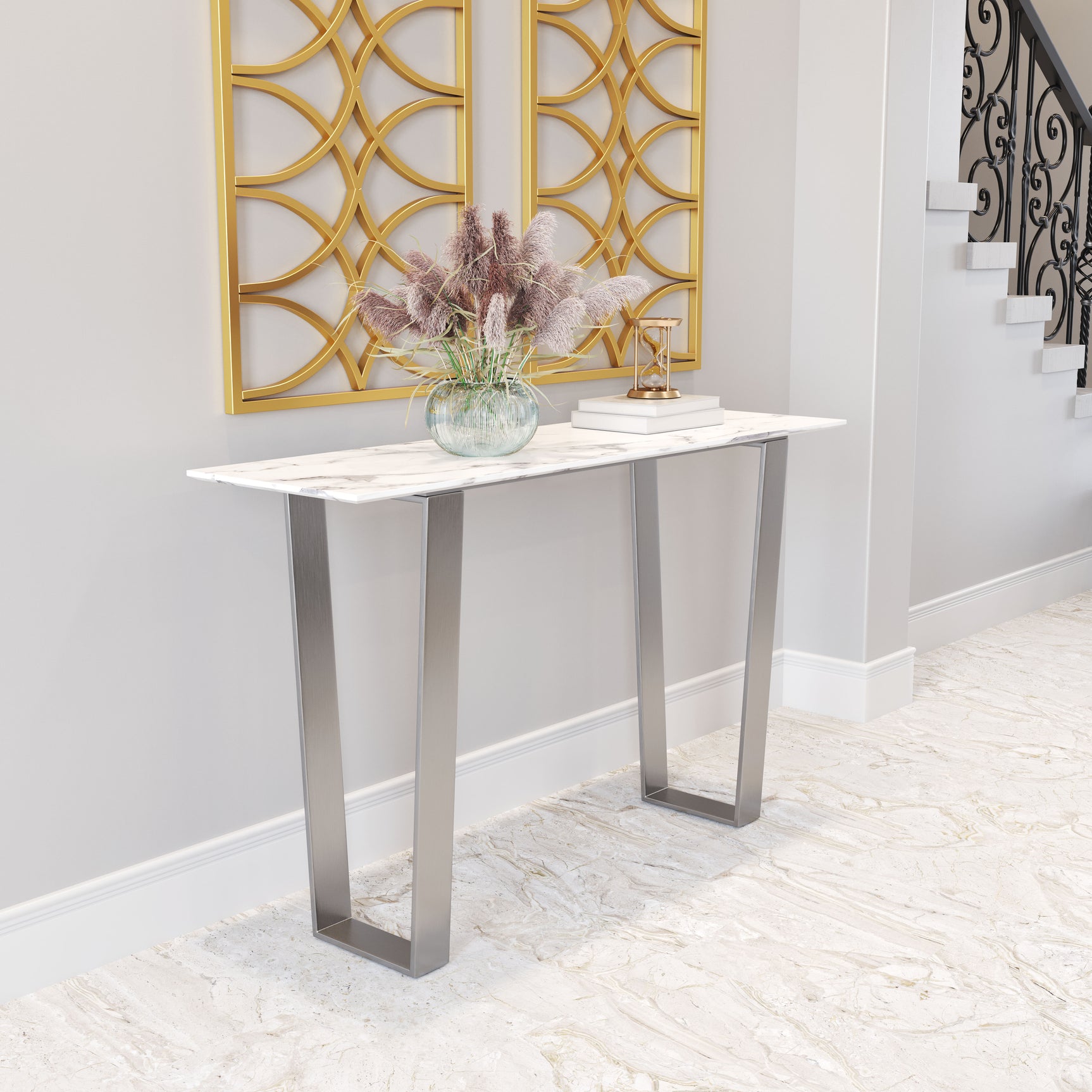 Atlas White & Silver Console Table