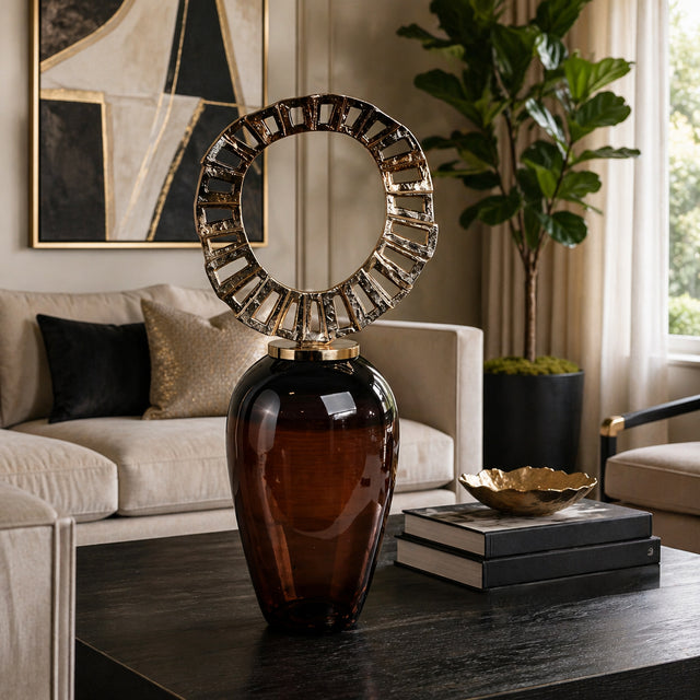 Verdant Brown Small Glass Vase with Crown Top