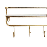 Calneva White/Gold Metal and Wood 5 Hook Wall Shelf