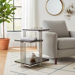 Coleman Brown Metal and Wood Three Tier Side Table