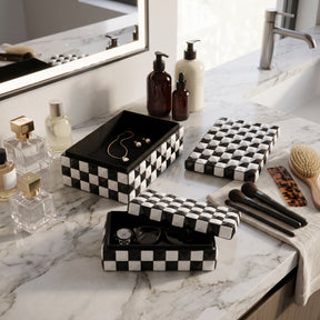Cobb Black/White 3d Checkerboard Boxes (Set of 2)