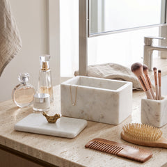 McCampbell Tan/Ivory/Brass Marble Box with Bird Knob