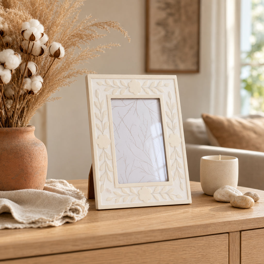 Fargooak White/Cream 4x6 Petals Photo Frame