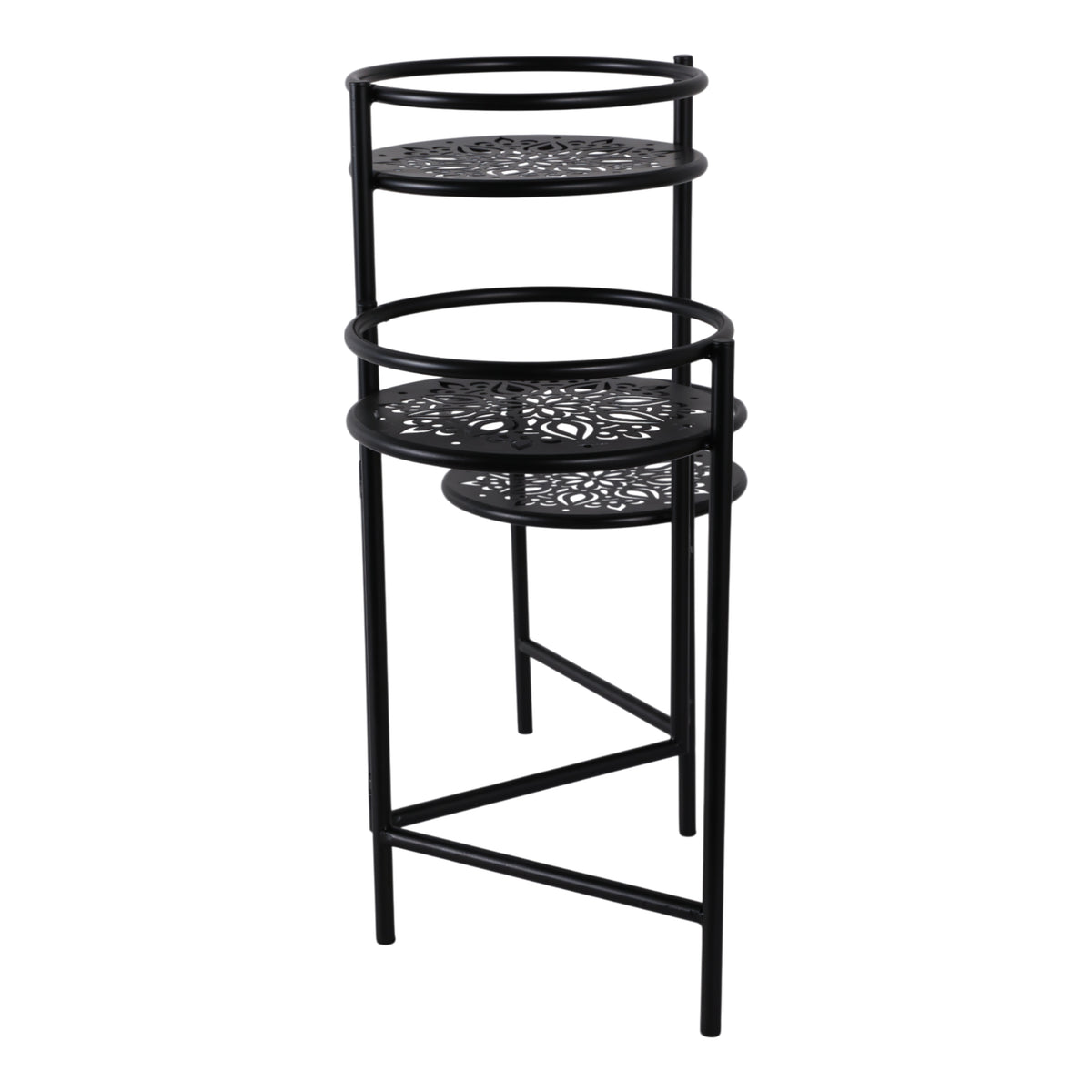 West Park Black Folding 3-Tier Mandala Plant Stand