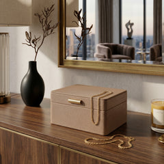 Edenvale Taupe/Gold Shagreen Jewelry Box with Round Corners