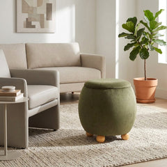 Roble Green Round Storage Ottoman with Ball Feet