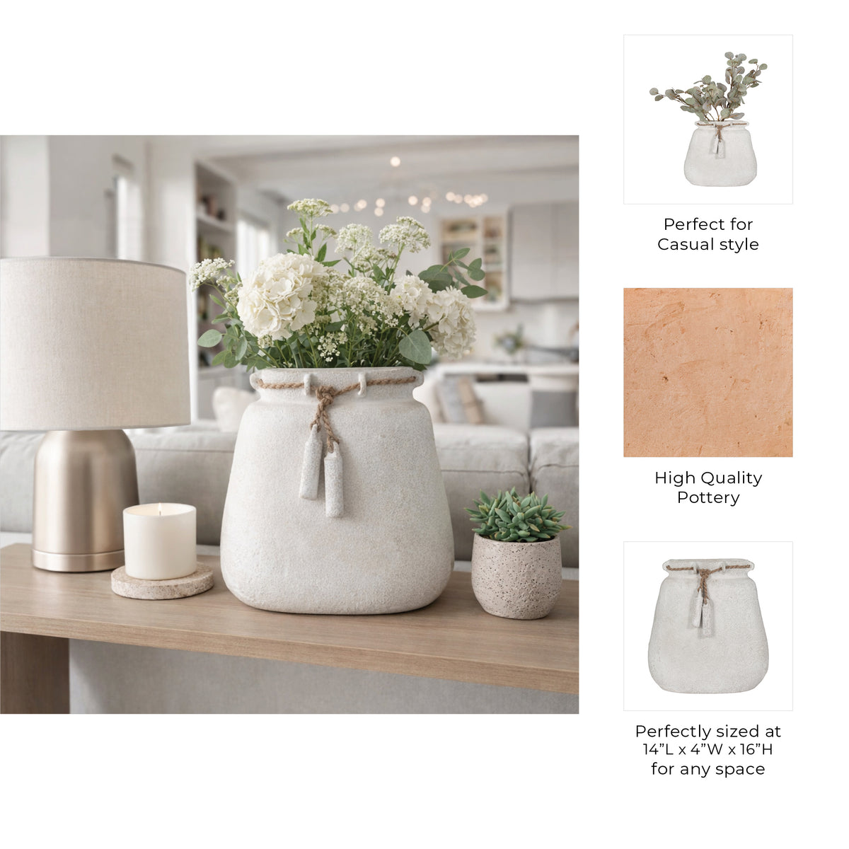 Gerber White Ecomix Vase with Jute Detail