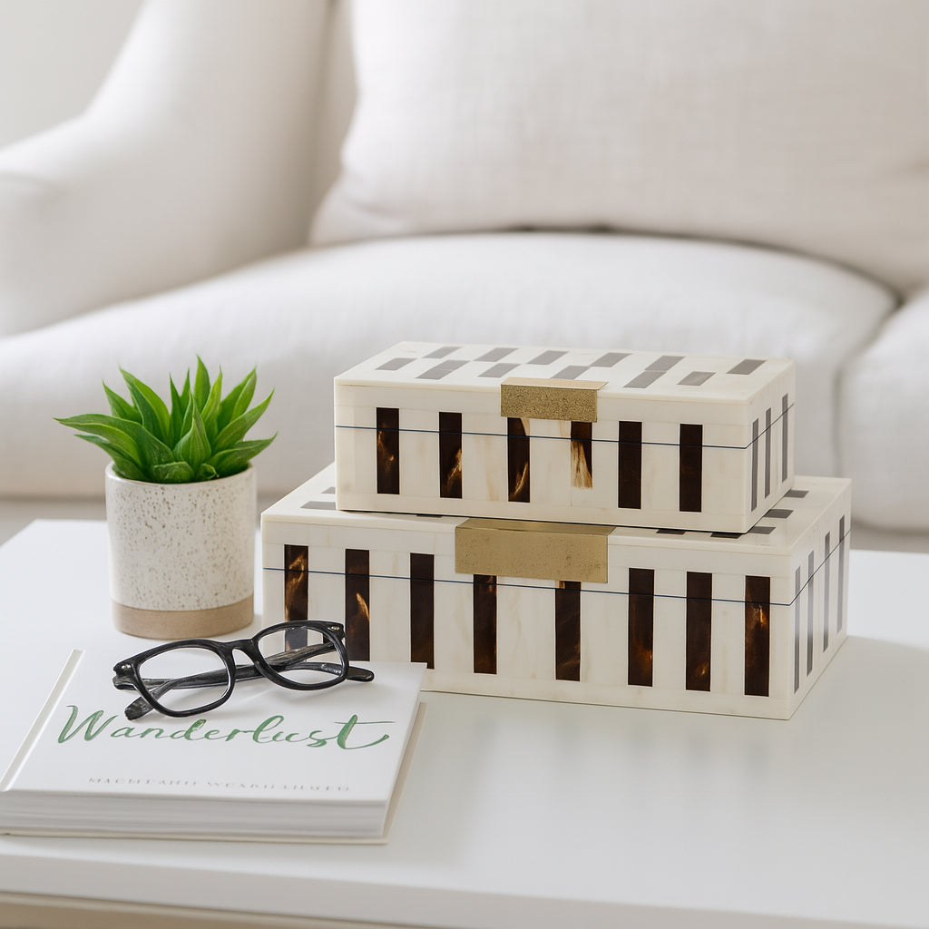 Siberia Brown/Ivory Boxes with Hardware (Set of 2)