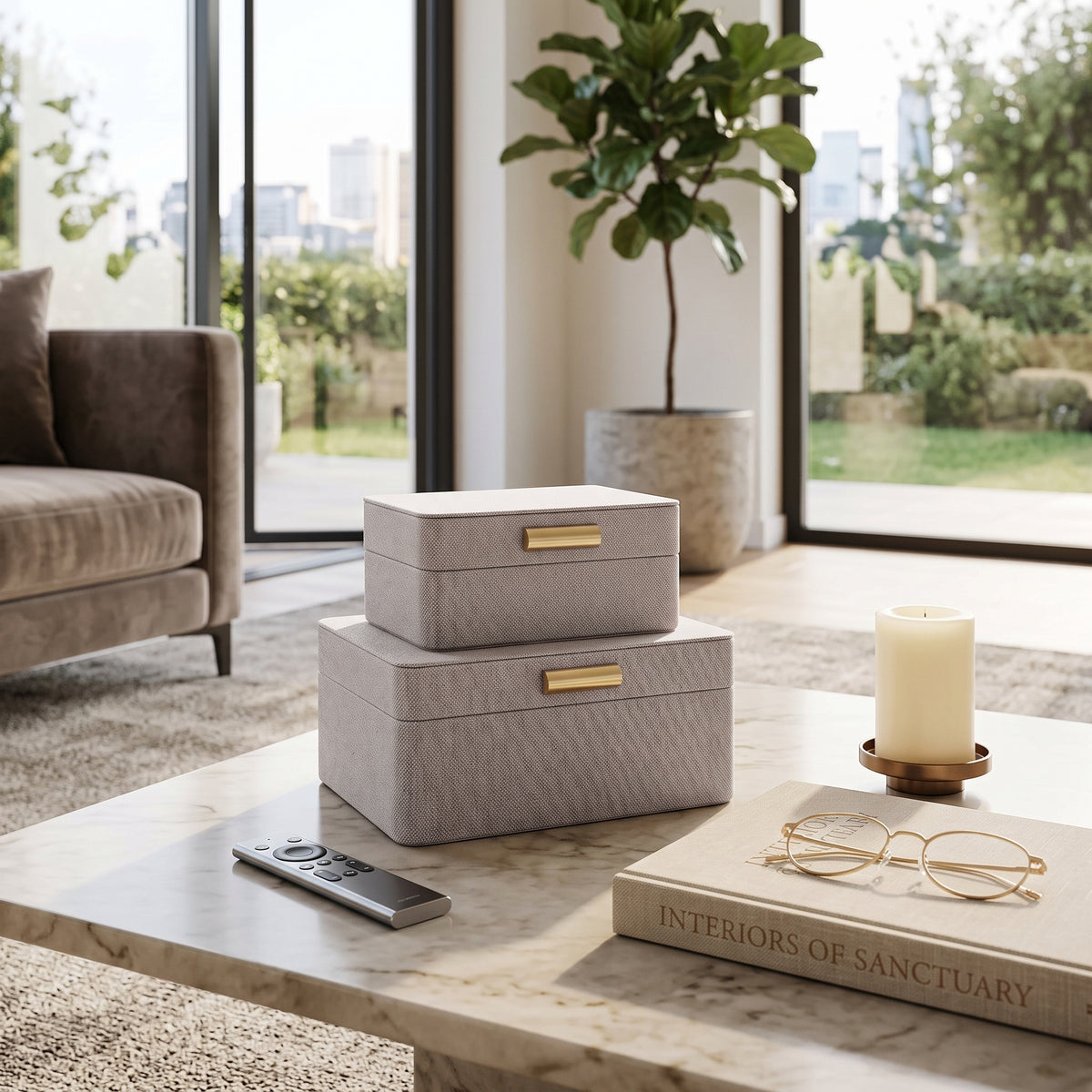 Evertonport Light Brown/Gold Rounded Corner Boxes (Set of 2)