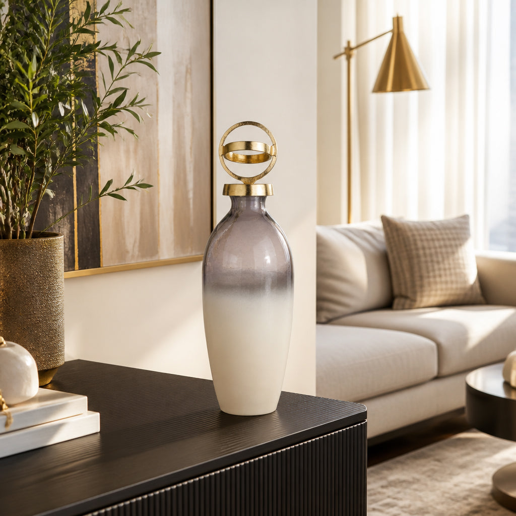 McAvoy White/Gold Small Glass Bottle with Sphere Lid