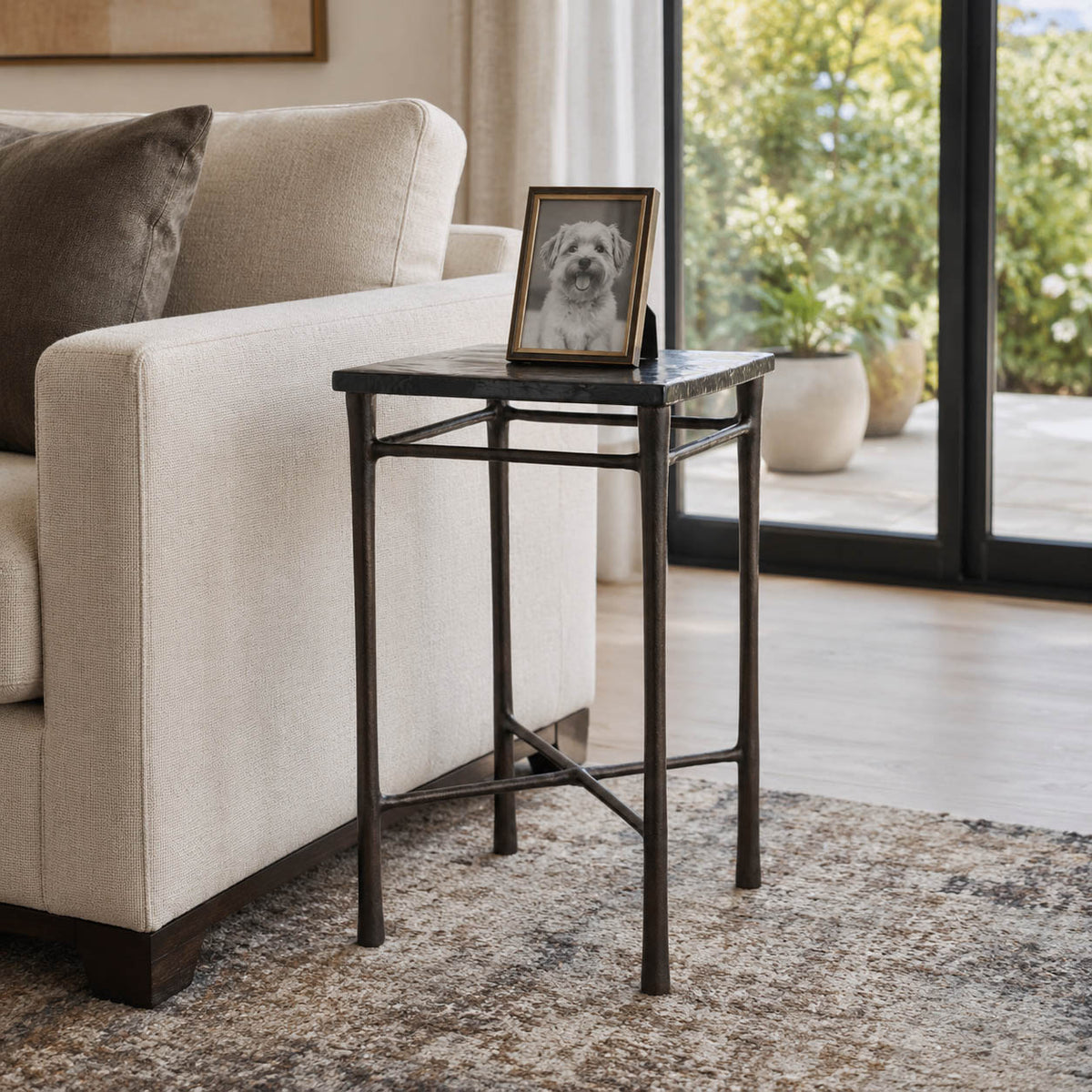 Colma Clear/Antique Brass Thick Glass Top Square Accent Table