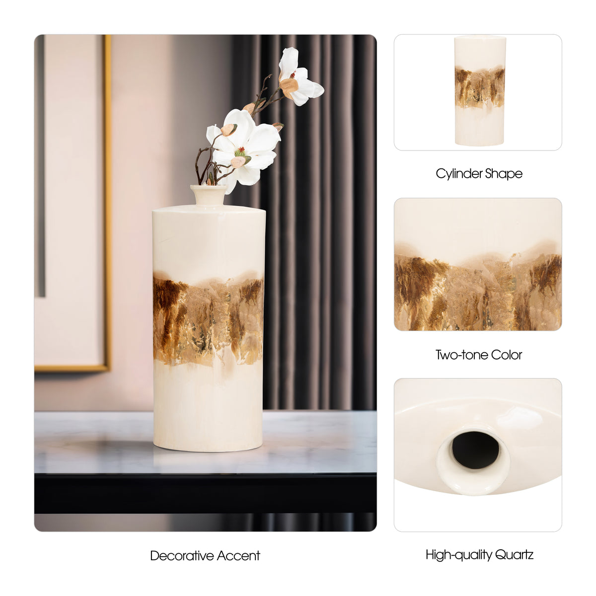 Hurleton Pearl/Gold Metal Flask Vase