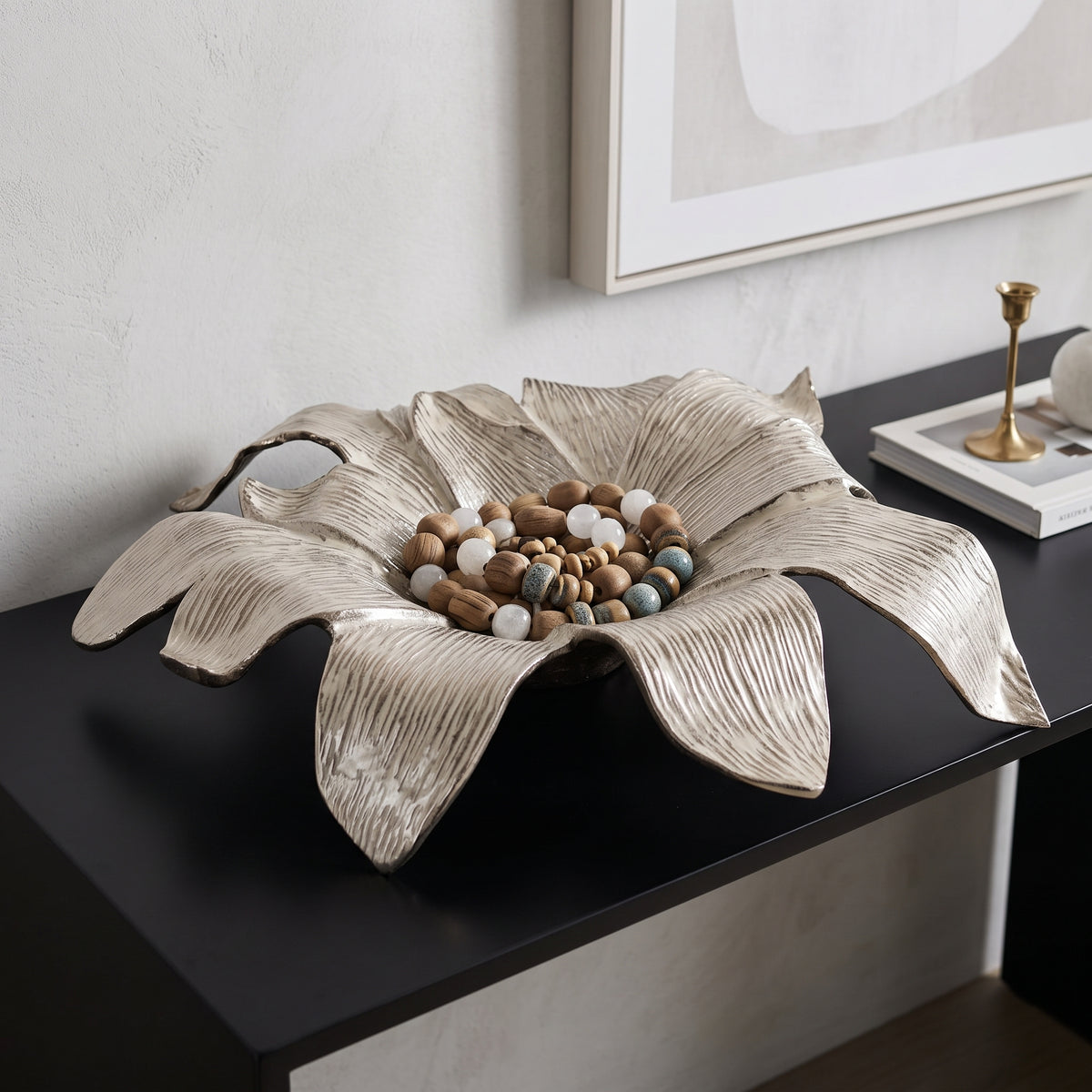 Valencia Ivory/Gold Blooming Flower Metal Bowl