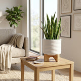 Bombay White/Brown Textured Planter with Stand