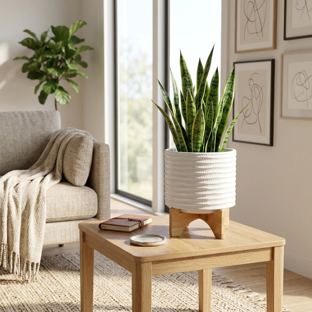 Bombay White/Brown Textured Planter with Stand